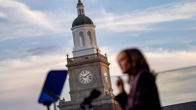 Vice President Kamala Harris speaks on stage as she concedes the election.