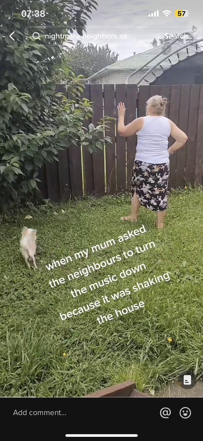 Neighbours threw a cup of an unknown liquid over the fence at the woman. Picture: TikTok