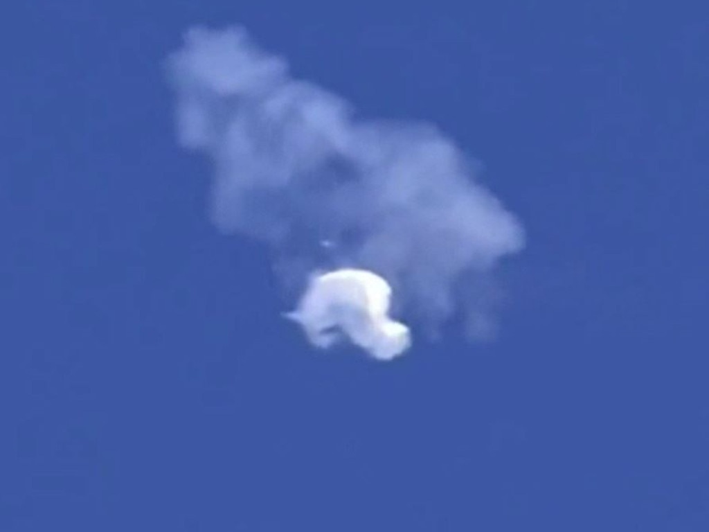 The moment a US fighter jet shoots down suspected Chinese spy balloon. Picture: Angela Mosley