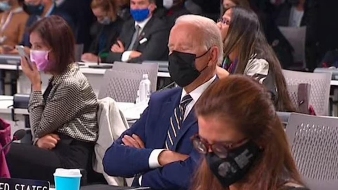 US President Joe Biden appears to fall asleep during COP26 summit