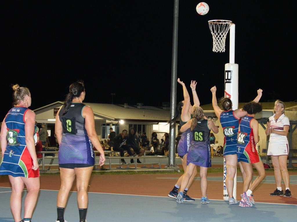 Melissa Ferrier scoots behind Phoenix player Meraine Ford in the 2021 Mackay Netball Association seniors grand final. September 4th, 2021 Picture: Marty Strecker