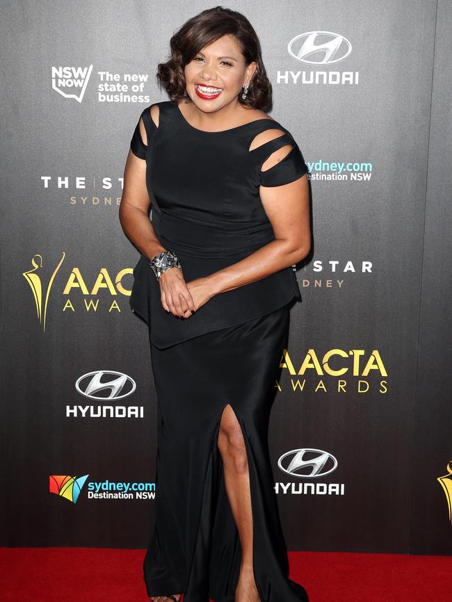 Deborah Mailman donned a black full-length gown with cut-outs.