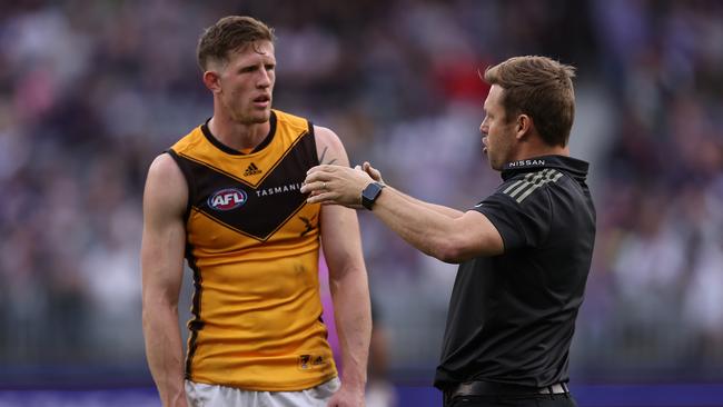 Re-signed defender Sam Frost (left) is a versatile member of Sam Mitchell’s side. Picture: Getty Images