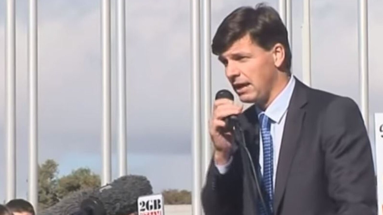 A then yet-to-be-elected Minister for Energy and Emissions Reduction Angus Taylor speaking against subsidies for renewables outside Parliament House in 2013. Picture: YouTube/Crispin Trist