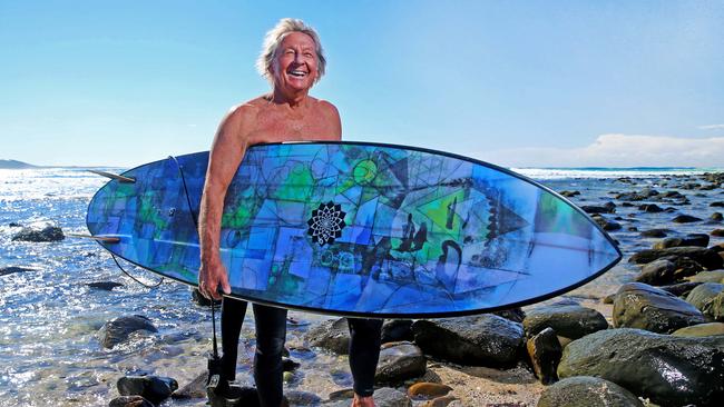 Alby Falzon, 73, looks full of beans after a surf at Crescent Head. “People get hung up about age, but it’s in your mind.” Picture: Nathan Edwards