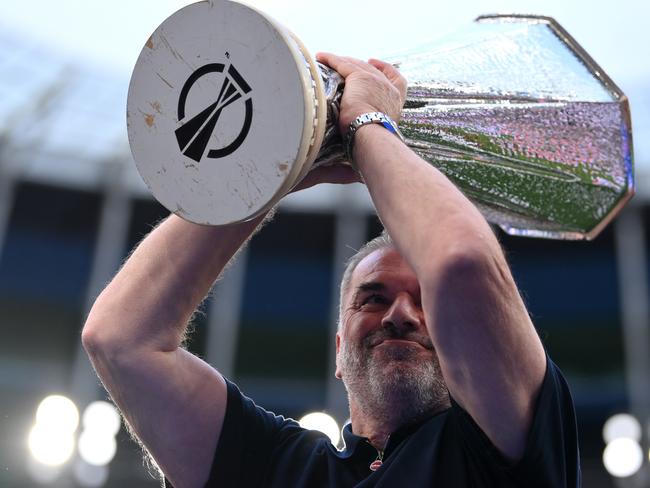 Ange Postecoglou lifts the UEFA Europa League trophy. Picture: Getty Images