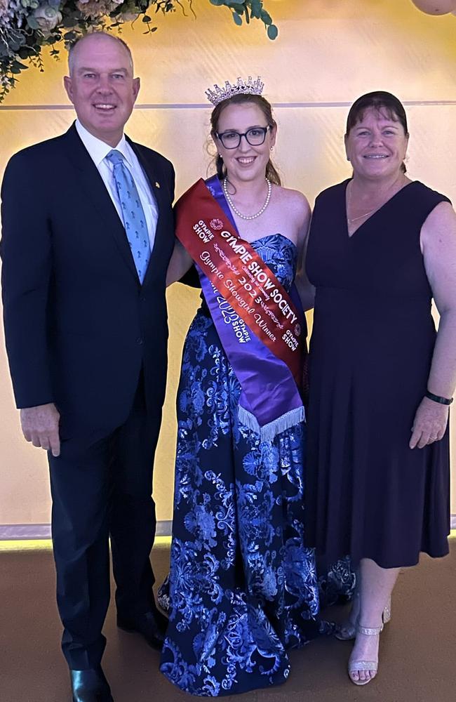 Tony Perrett, Emily Graham and Deb Brown at the Gympie Show Ball 2023. Photo credit: Tony Perrett.