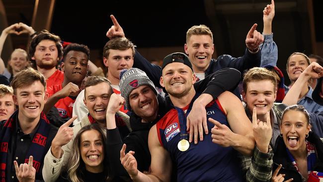 Steven May of the Demons celebrates after winning the 2021 AFL Grand Final in Perth. Picture: Paul Kane/Getty Images