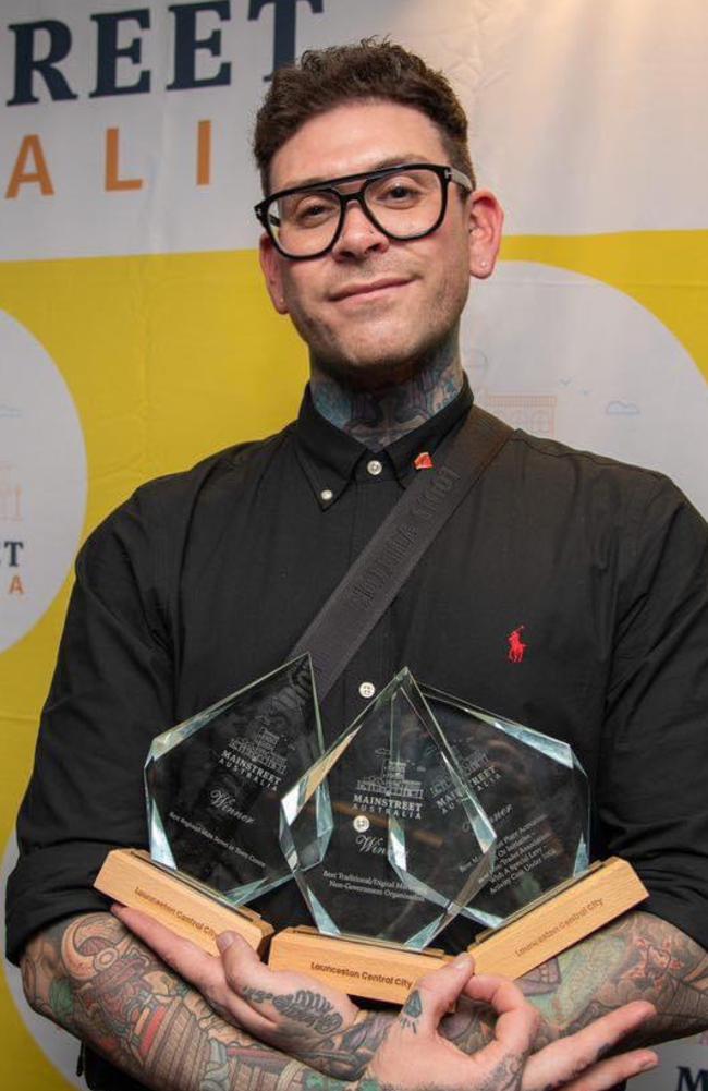 Mr Garwood used the symbol twice while posing for photos at the awards. Picture: Mainstreet Australia.