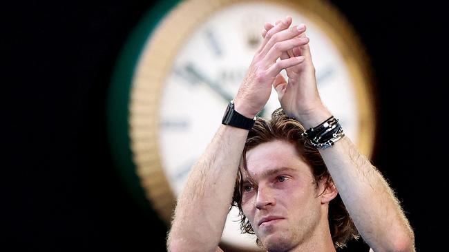 Russia's Andrey Rublev celebrates his victory.