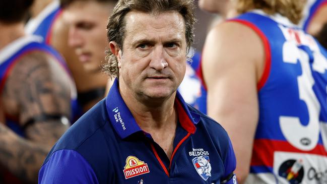 MELBOURNE, AUSTRALIA - SEPTEMBER 06: Luke Beveridge, Senior Coach of the Bulldogs looks on during the 2024 AFL Second Elimination Final match between the Western Bulldogs and the Hawthorn Hawks at The Melbourne Cricket Ground on September 06, 2024 in Melbourne, Australia. (Photo by Michael Willson/AFL Photos via Getty Images)