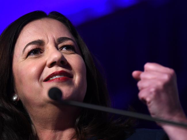 BRISBANE, AUSTRALIA - NewsWire Photos - OCTOBER 30, 2020.Queensland Premier Annastacia Palaszczuk speaks during a leaders debate with Opposition Leader Deb Frecklington ahead of the state election on October 31, at the Brisbane Convention & Exhibition Centre. Picture: NCA NewsWire / Dan Peled