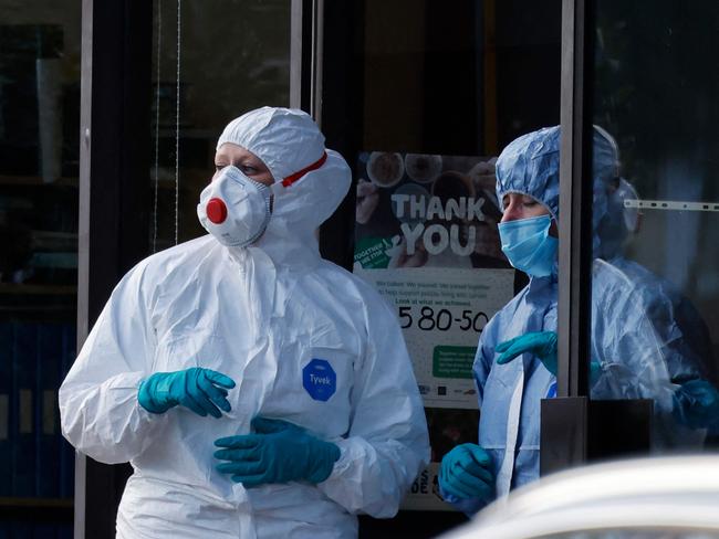 Police forensics officers work at the scene of a stabbing incident at Belfairs Methodist Church in Leigh-on-Sea, a district of Southend-on-Sea, in southeast England. Picture: AFP