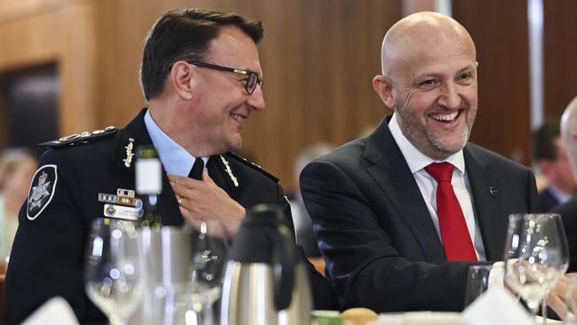 AFP Commissioner Reece Kershaw, left, and ASIO directorgeneral Mike Burgess in Canberra on Wednesday. Picture: NCA NewsWire / Martin Ollman