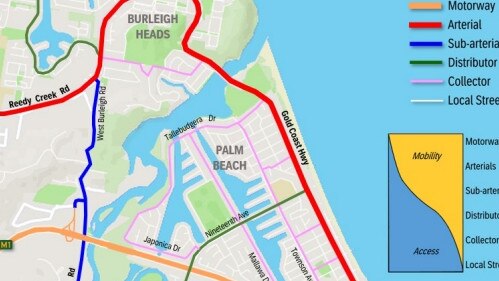 Mapping showing future transport use at Palm Beach on the southern Gold Coast.