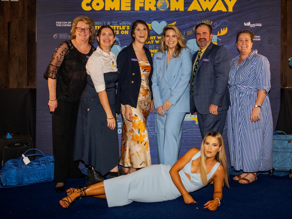 At the opening night function for The Empire's Come From Away are (from left) Helen Oldham, Jeanette Wedmaier, Maddison Gangi, Giuliana Bonel, Tim Panitz, Michelle Blair and (front) Kate Brennan at The Rock, Friday, March 14, 2025. Picture: Hey Media