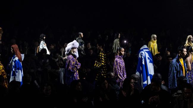 Models present creations for British fashion house Burberry during the Autumn/Winter 2023 fashion show collection on the fourth day of the London Fashion Week, in London, on February 20, 2023. (Photo by Niklas HALLE'N / AFP) / RESTRICTED TO EDITORIAL USE