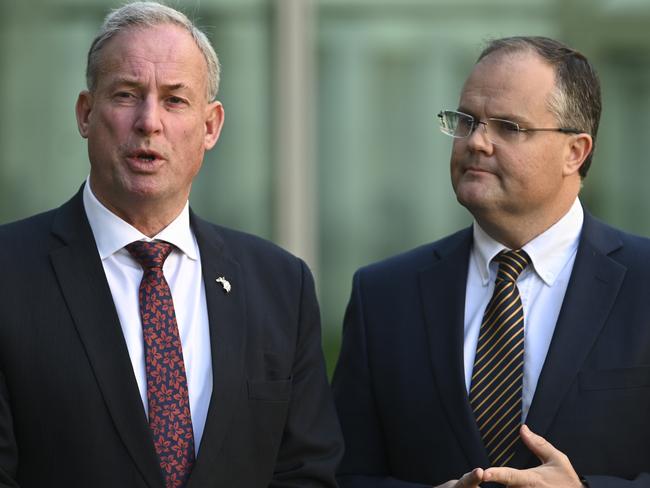 Federal Sport Minister Richard Colbeck and the Prime Minister’s Olympic Games bid representative Ted O’Brien. Picture: AAP Image/Lukas Coch