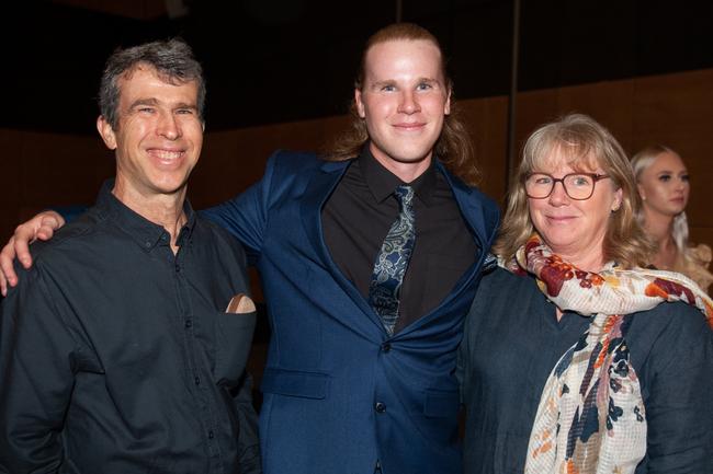 Greg Williams, Caleb Williams and Sonia Robins at St Patrick's formal, July 30, 2022. Picture: Michaela Harlow