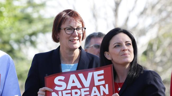 Labor federal MPs Susan Templeman (Macquarie) and Emma Husar (Lindsay) at a rally to save Nepean Hospital. Picture: Peter Kelly