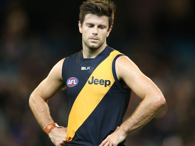 Trent Cotchin will have surgery on a fractured cheekbone this week. Picture: Getty