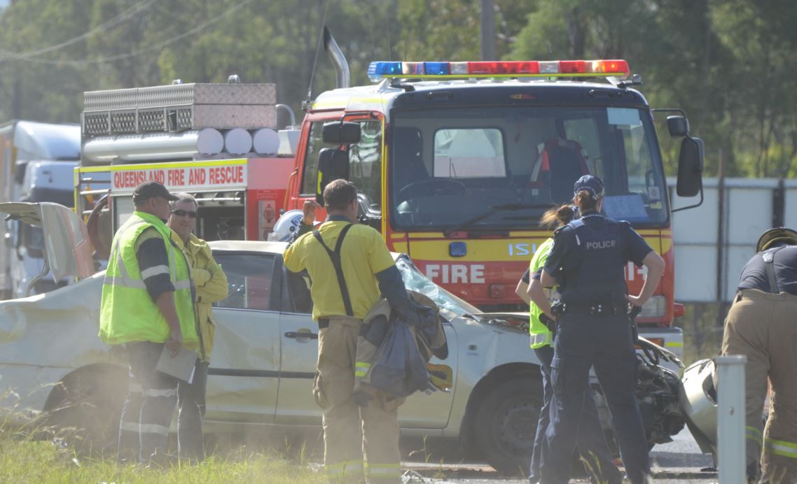 A man is lucky to escape this crash on the Warrego Hwy at Hatton Vale. Picture: Derek Barry