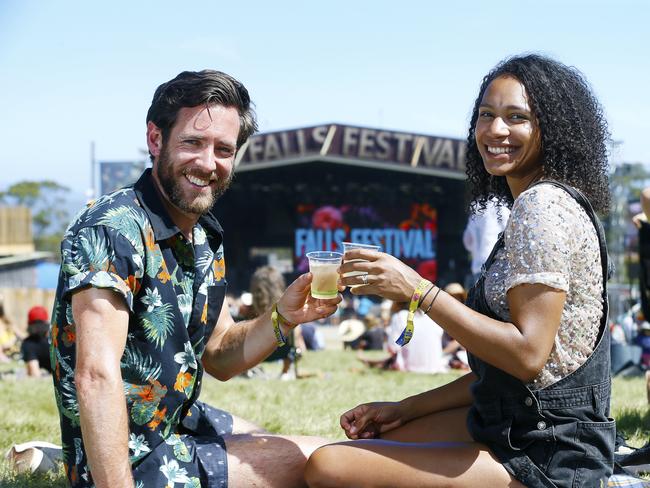 Falls Festival Day 3 at Marion Bay, New Years Eve. Luke Doran, of Sydney, NSW, and Brigitte Brown, of London, England. PICTURE: MATT THOMPSON