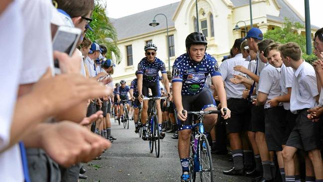 St Edmund's College student Jarred Spencer sets off on the annual St Eddies Skool to Skoolies bike ride. Picture: David Nielsen