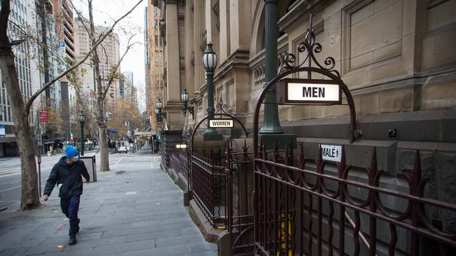 Melbourne’s deserted CBD on Sunday. Picture: NCA NewsWire / Paul Jeffers