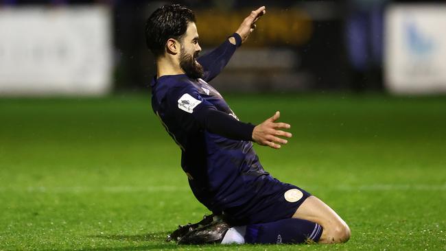 Oakleigh’s Aryn Williams celebrates his goal in extra-time.