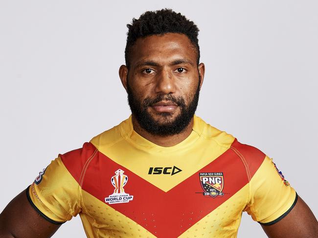 WARRINGTON, ENGLAND - OCTOBER 08: Keven Appo of Papua New Guinea poses for a photo during the Papua New Guinea Rugby League World Cup Portrait session on October 08, 2022 in Warrington, England. (Photo by Gareth Copley/Getty Images for Rugby League World Cup)