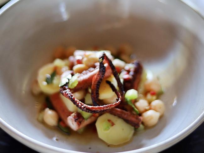 Octopus, chickpeas, potato at Little Wolf, Mitolo winery