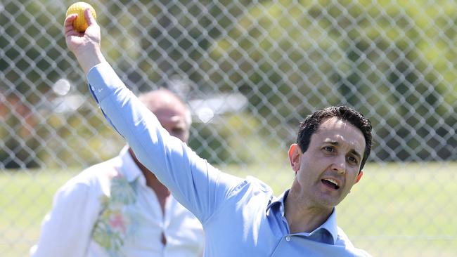 Leader of the Opposition David Crisafulli visits the Redlands Tigers Cricket Club. Picture: Liam Kidston.