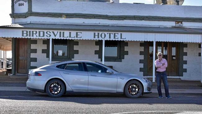 WELCOME SIGHT: Keith and Lesley Wein made it from Melbourne to Birdsville in their Tesla. It is the first time some towns in the south-west have seen an electric car. Picture: Keith and Lesley Wein.