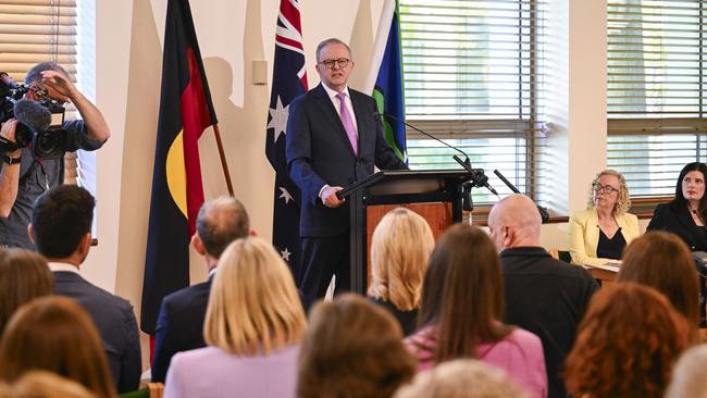 Mr Albanese has welcomed new MPs to the Labor party room and told them to ‘deliver for the people’. Picture: NewsWire / Martin Ollman