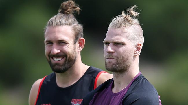 Cale Hooker and Jake Stringer are pro ‘man buns’. Pic: Michael Klein