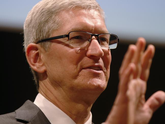 In this photo taken Nov. 15, 2015, Apple CEO Tim Cook speaks in Milan, Italy. A U.S. magistrate judge has ordered Apple to help the FBI break into a work-issued iPhone used by one of the two gunmen in the mass shooting in San Bernardino, California, a significant legal victory for the Justice Department in an ongoing policy battle between digital privacy and national security. Apple CEO Tim Cook immediately objected, setting the stage for a high-stakes legal fight between Silicon Valley and the federal government. (AP Photo/Luca Bruno)