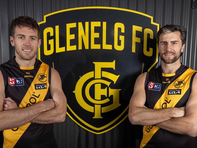 Chris Curran (left) and Max Proud (right) at Glenelg Oval Stadium. Pictured on 17th September 2024. Picture: Ben Clark