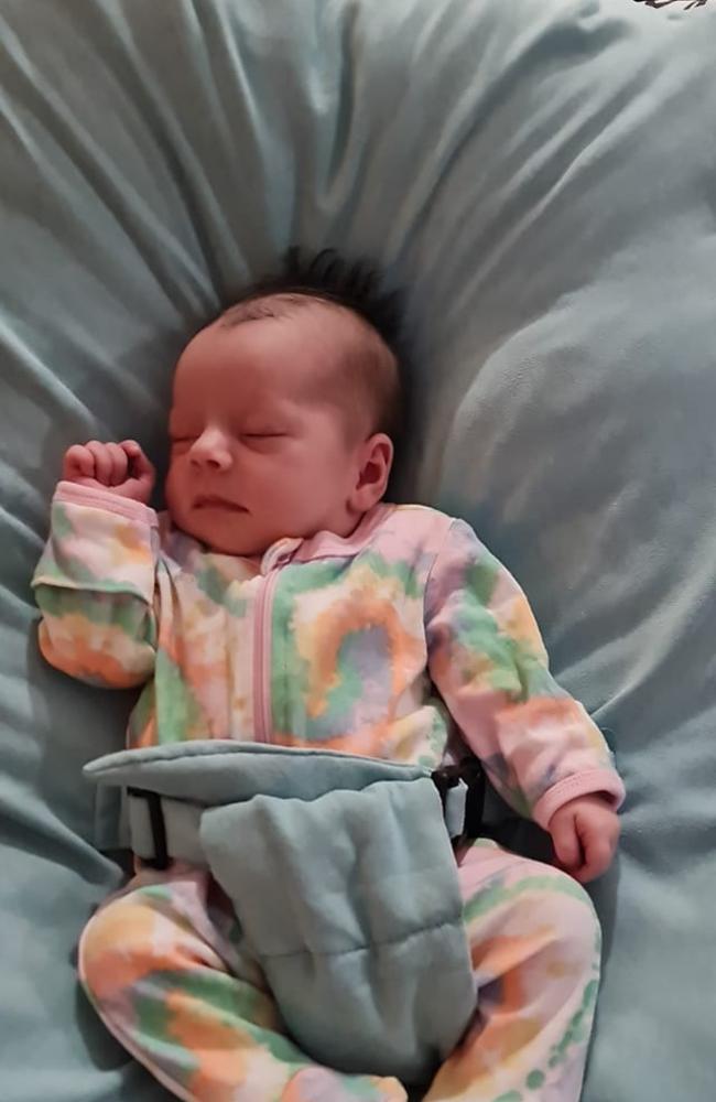 Oaklynn Vera Henderson was born on February 16, 2022, at Mackay Base Hospital, weighing 3430g and measuring 49cm. She is the new addition to parents Kelly-ann Burley and Brendan Henderson, and a little sister to Tahliea and Mckinzley. Picture: Brendan and Kelly-ann Burley DMBF22