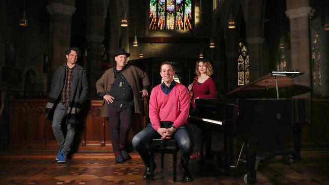 Ben Winspear, Brian Ritchie, Thomas Rimes, Emma McGrath who are all involved in the concert series. First Signs of Life concert series to held at St David's Cathedral Hobart. Picture: NIKKI DAVIS-JONES