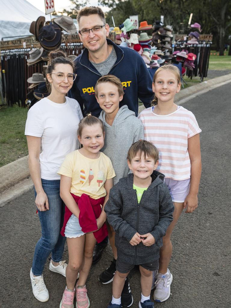 Bonnie Harrison and Andrew McAllister with kids (from left) Charlotte, William, Thomas and Chloe McAllister at the Toowoomba Royal Show, Friday, March 31, 2023. Picture: Kevin Farmer