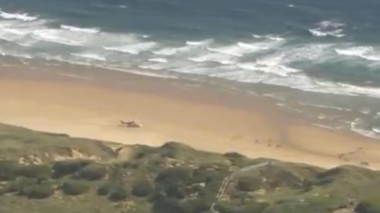 An aerial of the beach during the emergency. Picture: 7 NEWS,