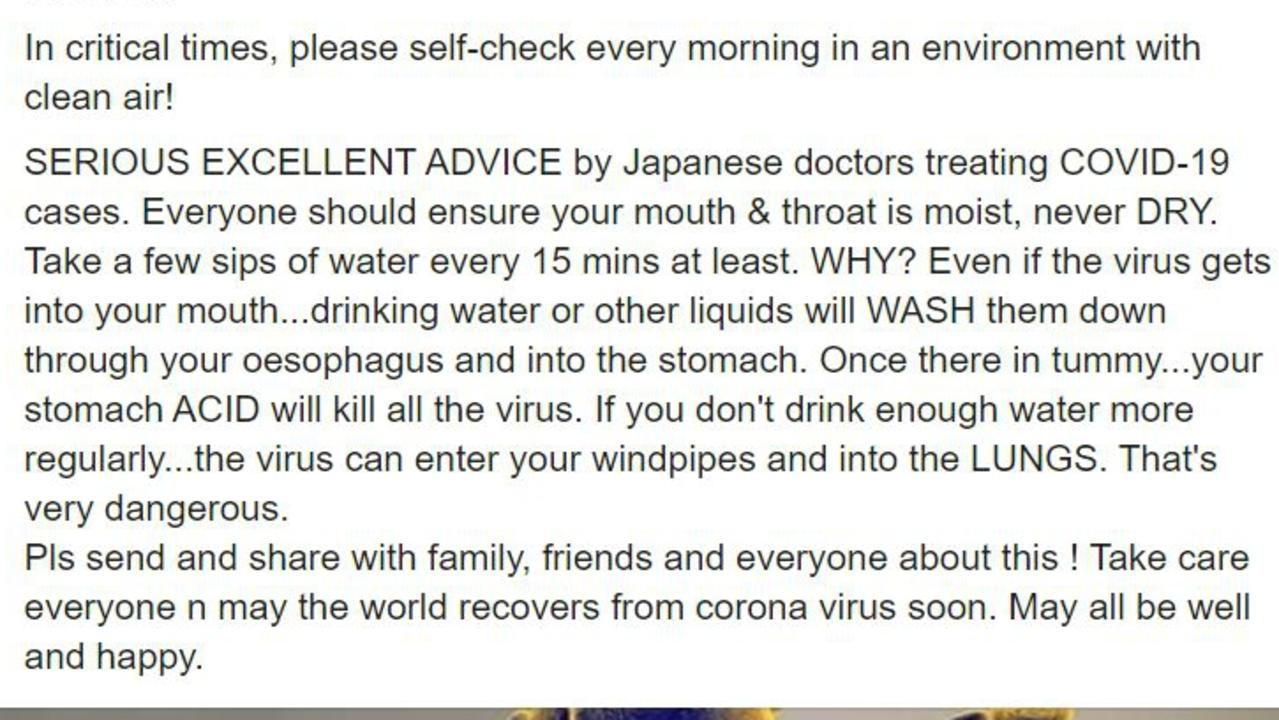 Fake tips on how to avoid coronavirus are being spread on social media.