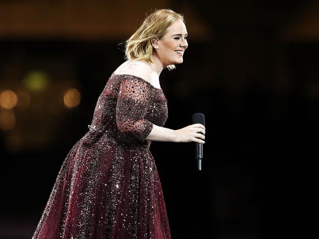 Adele could not believe she was playing to more than 95,000 at ANZ Stadium, Sydney. She followed it with more than 100,000 the next night. Picture: Cameron Spencer