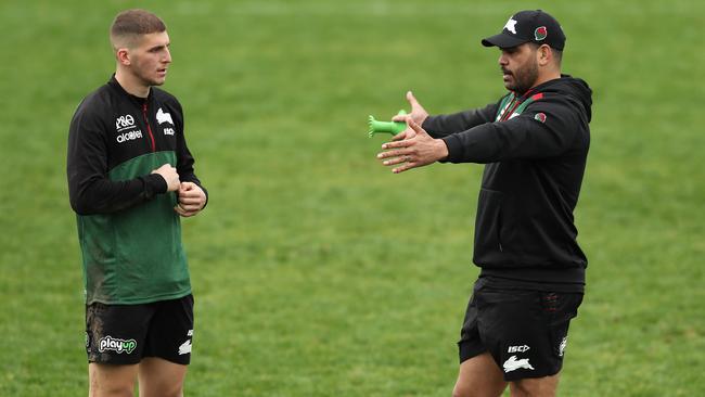 Adam Doueihi in a masterclass with Greg Inglis. Picture: Brett Costello