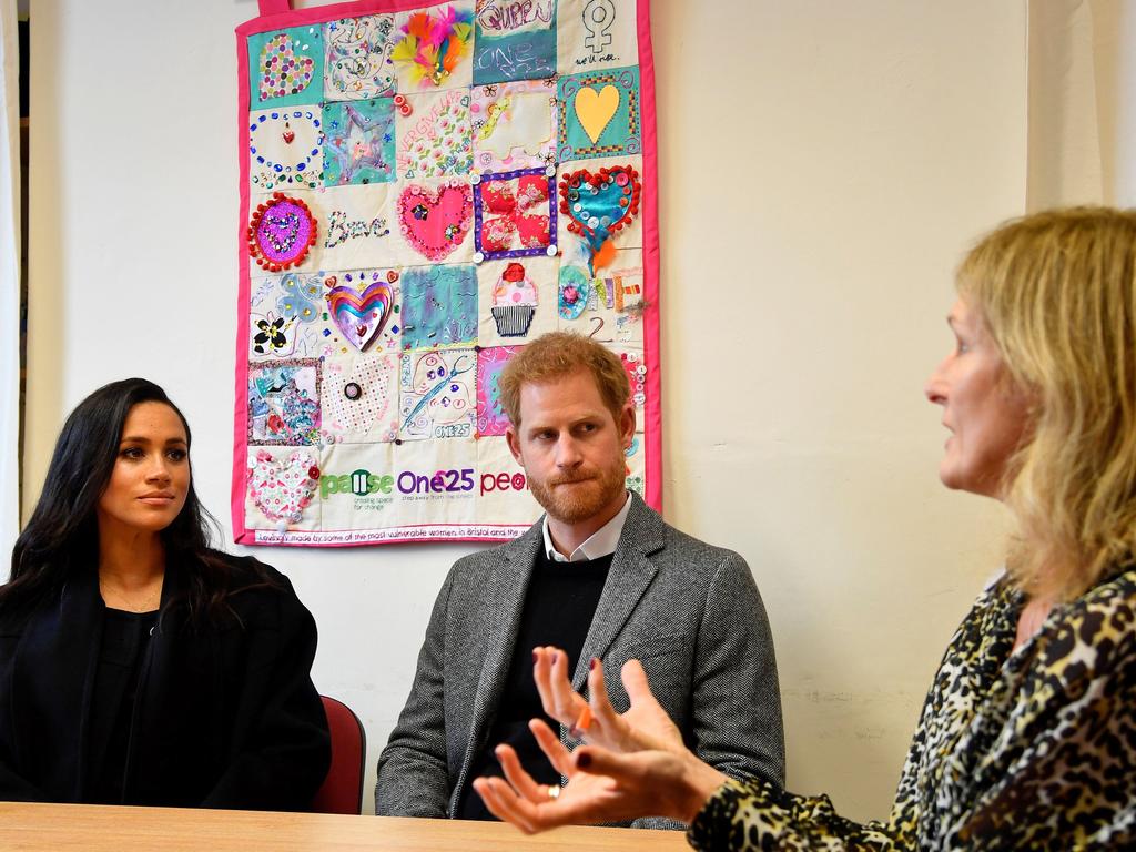 Meghan and Harry, Duke of Sussex met with CEO Anna Smith during a visit to charity One25. Picture: AFP