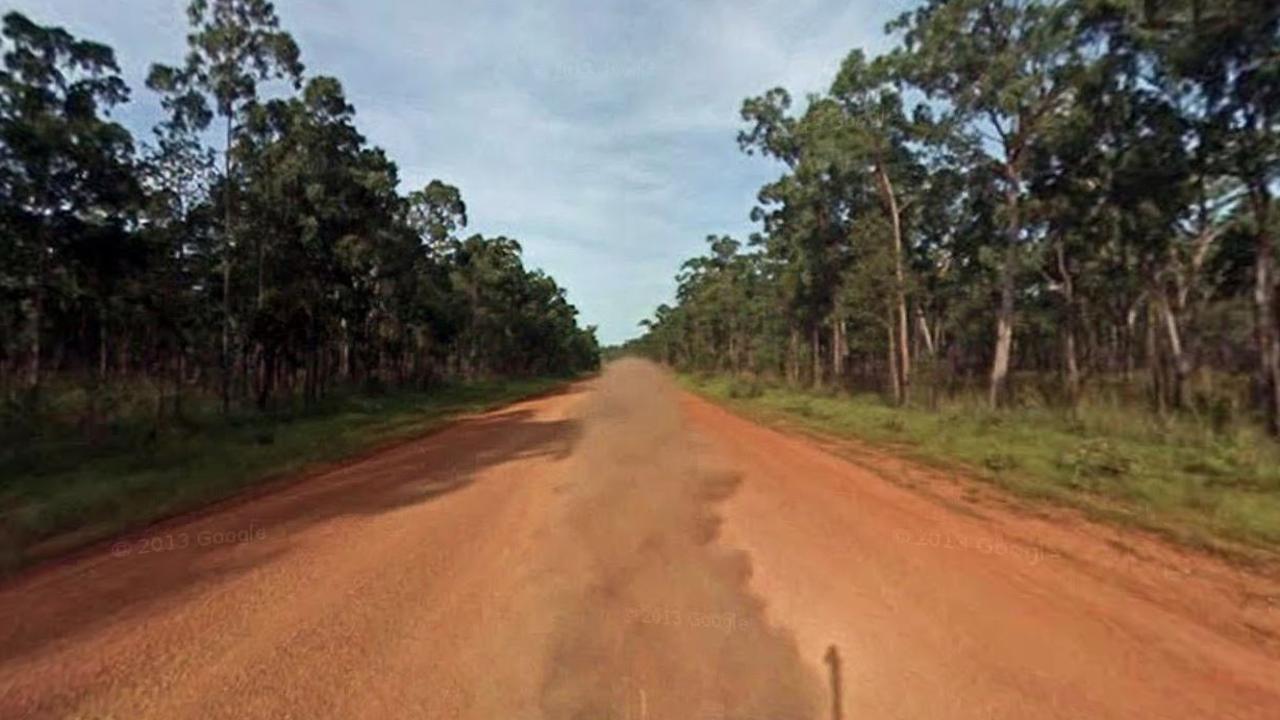 The unsealed road to RAAF Scherger, close to Weipa in Queensland It is the only road to and from the base. Picture: Google Maps.