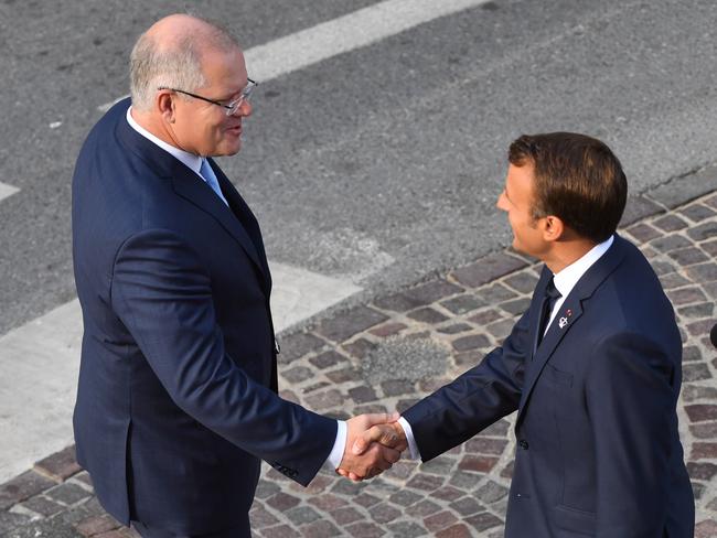 Mr Morrison and France's President Emmanuel Macron at the G7. Picture: AAP