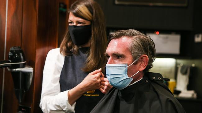 The first haircut for Premier Dominic Perrottet. Picture: NCA NewsWire / Gaye Gerard POOL