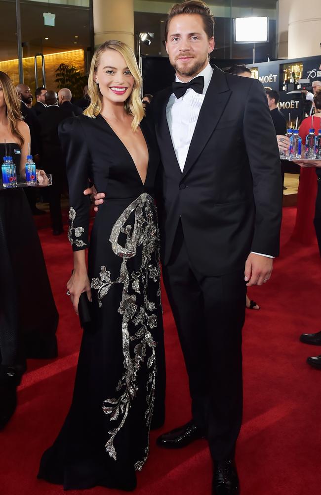 Margot Robbie and her husband, producer Tom Ackerley. Picture: Stefanie Keenan/Getty Images for FIJI Water